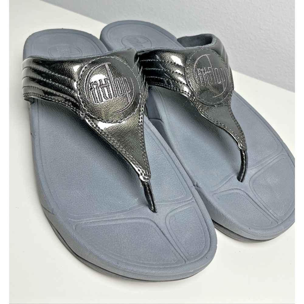 Fitflop Walkstar Sandals Sz 10 Gunmetal Metallic Slip On Comfort Flip Flops